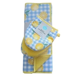 New Martha Stewart Lemon Reversible Kitchen Drying Mats Set of 2 & Mini Mitts